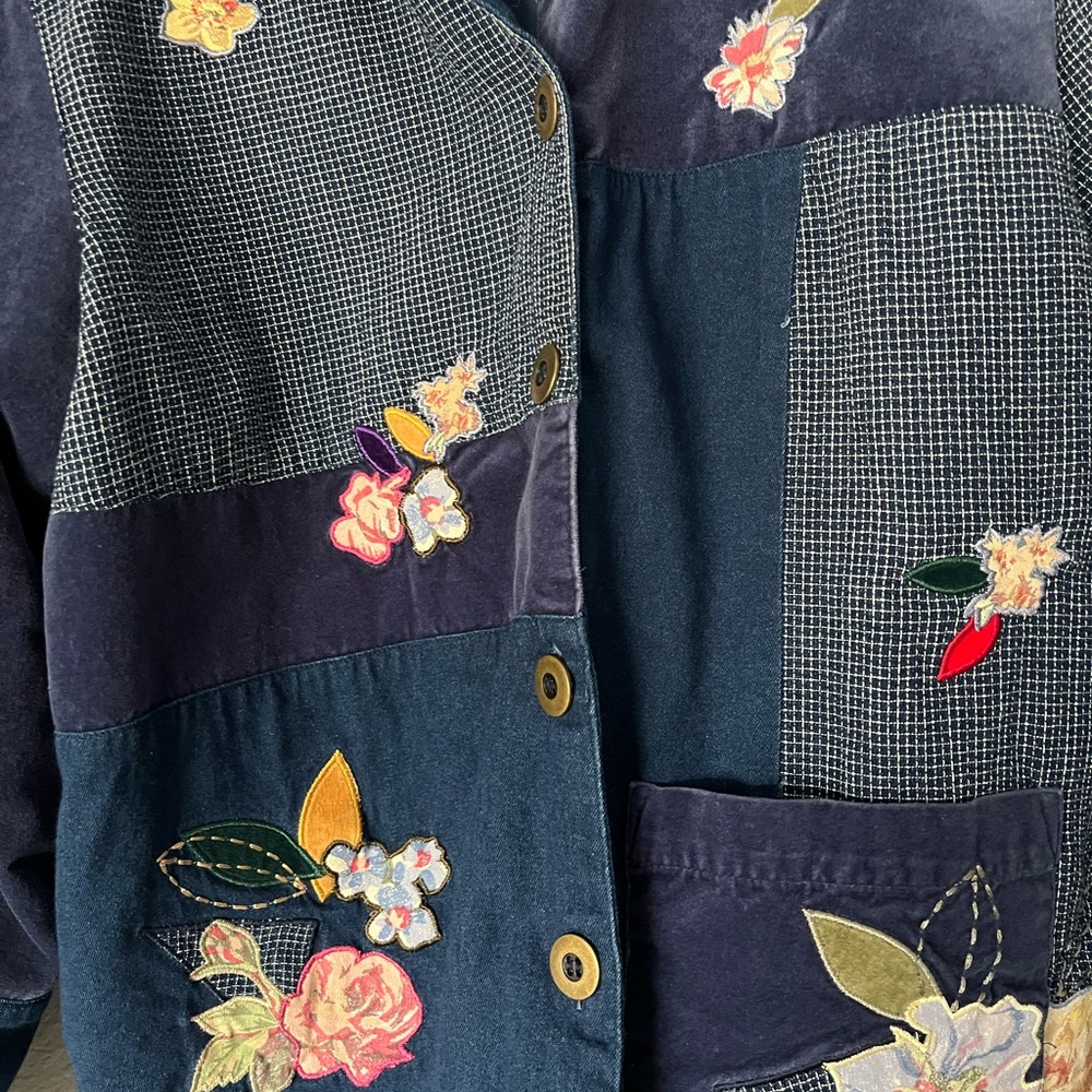 Vintage Women's Patchwork Jacket - Blue With Embr… - image 2
